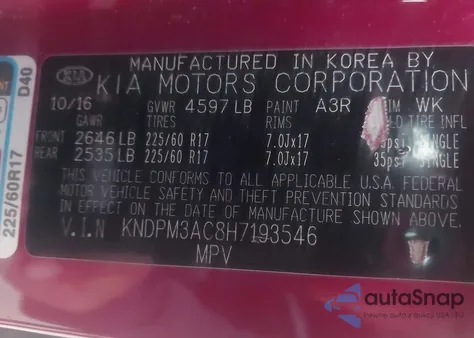 2017 Kia Sportage Lx from USA, damaged, VIN KNDPM3AC8H7193546